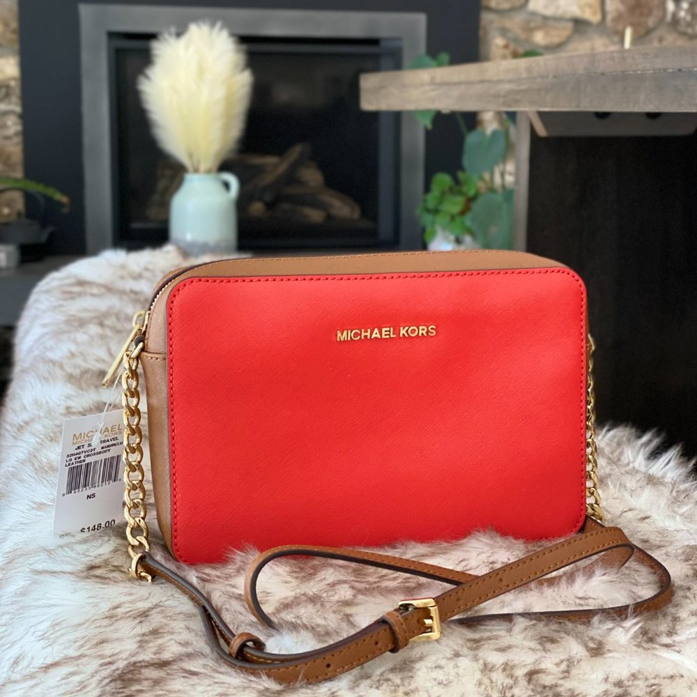 NWT Michael Kors Jet Set Travel Large E/W Colorblock Chain Strap Crossbody Bag